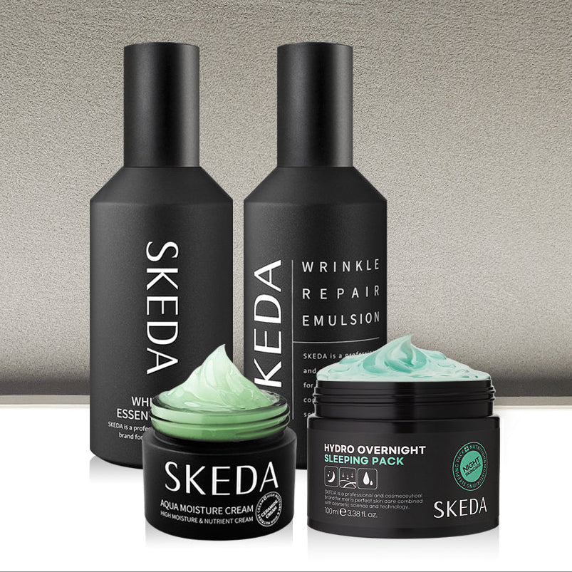 SKEDA Men's Whitening Wrinkle Improvement (skin+lotion+Moisurizing Cream+ Nourishing Sleeping Pack Basic 4 Pieces - Gentleman Korea product image
