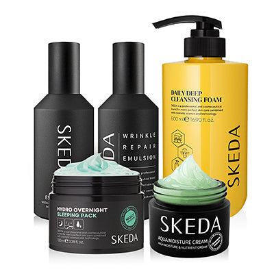 Skeda メンズ ホワイトニング シワ改善（スキン＋ローション）＋保湿クリーム＋栄養睡眠パック＋大容量クレンジングフォーム 5点セット