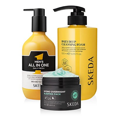 SKEDA Men's Large Capacity )Cleansing Foam +All-in-One) Sleeping Pack 3 Pices - Gentleman Korea men’s skincare set image