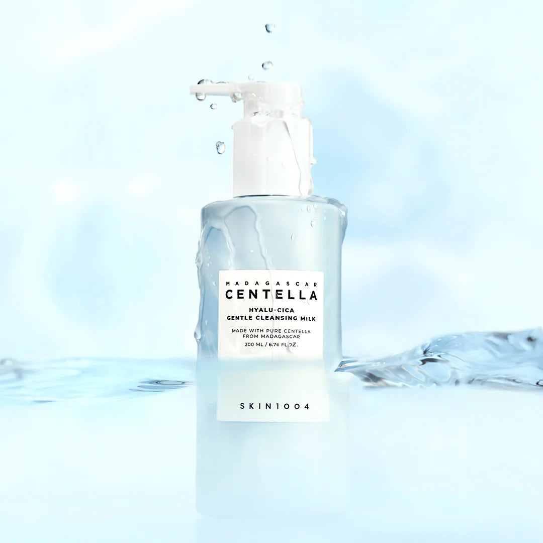 SKIN1004 Madagascar Centella Hyalur-Cica Gentle Cleansing Milk 200ml bottle on a watery background