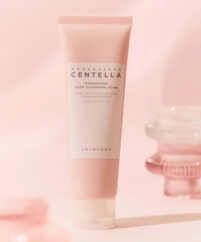 SKIN1004 Madagascar Centella Poremizing Deep Cleansing Foam 125ml on a pink background
