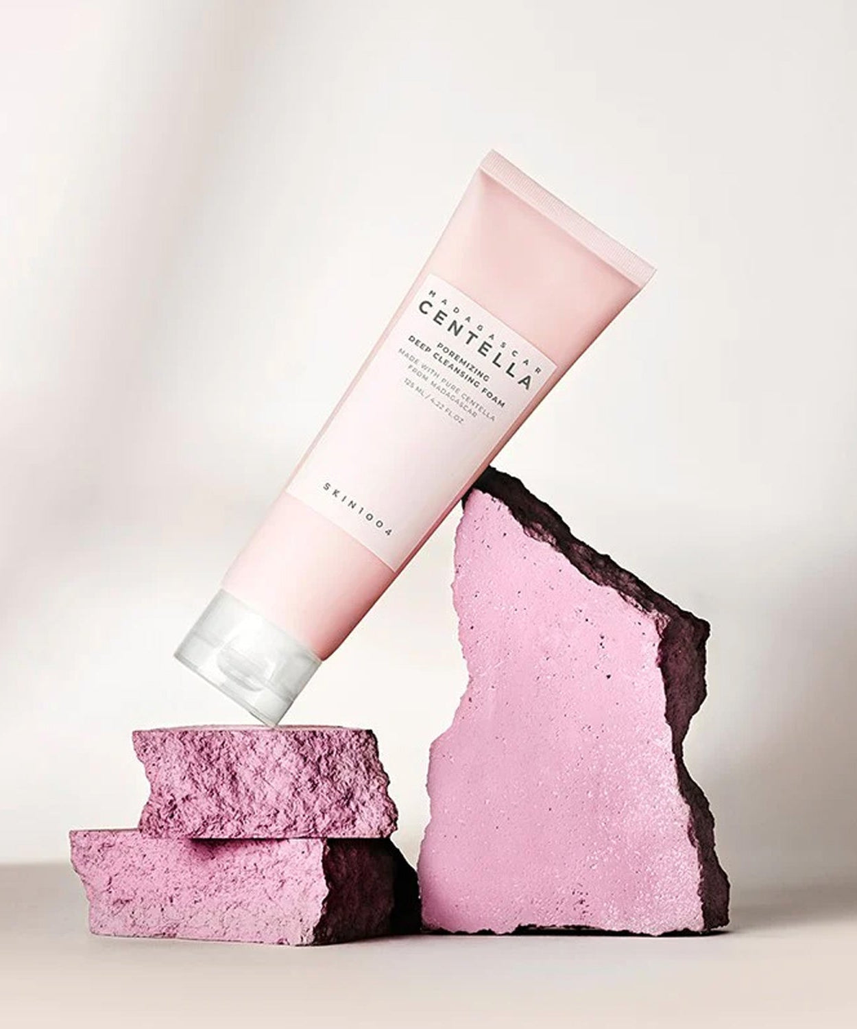 SKIN1004 Madagascar Centella Poremizing Deep Cleansing Foam 125ml displayed on pink stones