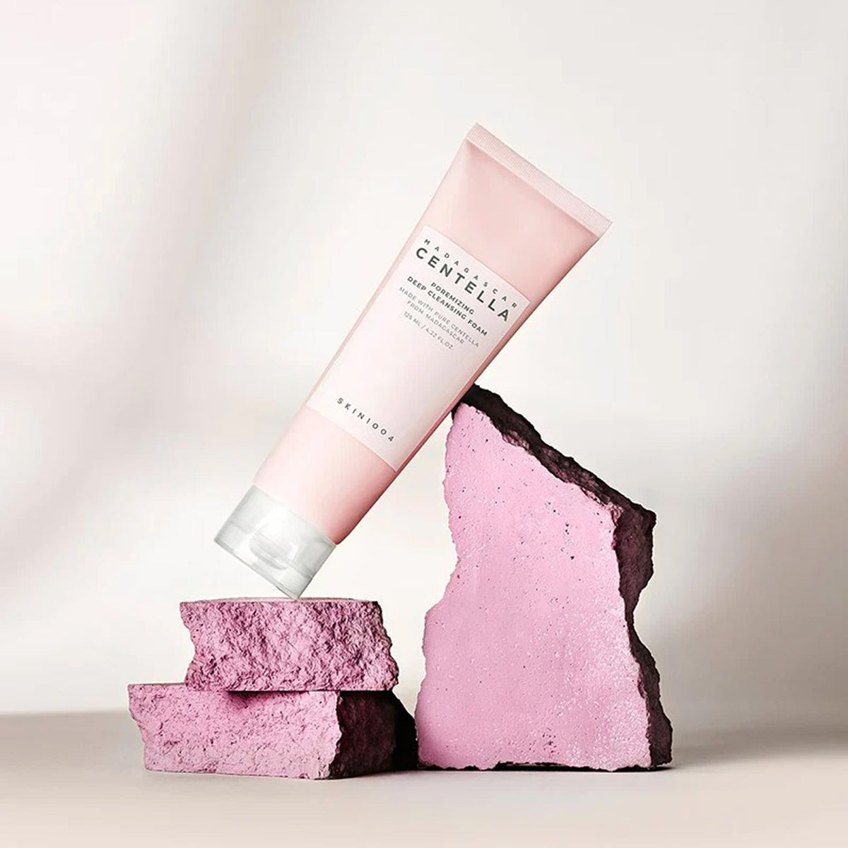 SKIN1004 Madagascar Centella Poremizing Deep Cleansing Foam 125ml displayed on pink stones