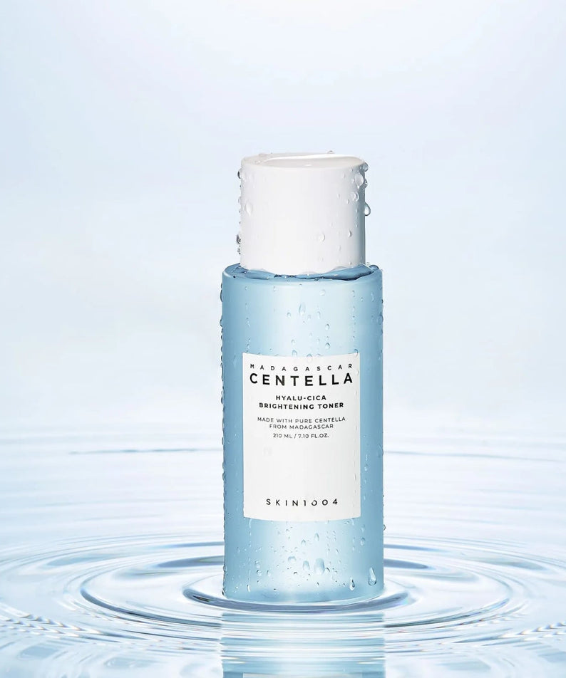 SKIN1004 Madagascar Centella Hyalu-Cica Radiance Toner 210ml bottle on water surface background