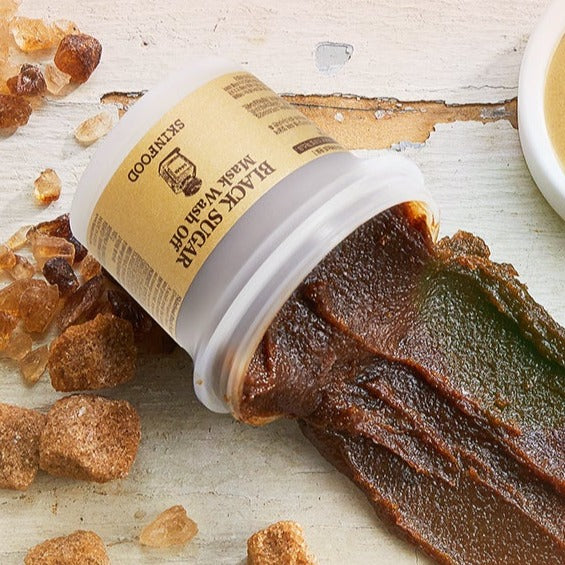 SKINFOOD Black Sugar Mask Wash Off 120g exfoliating scrub texture and packaging