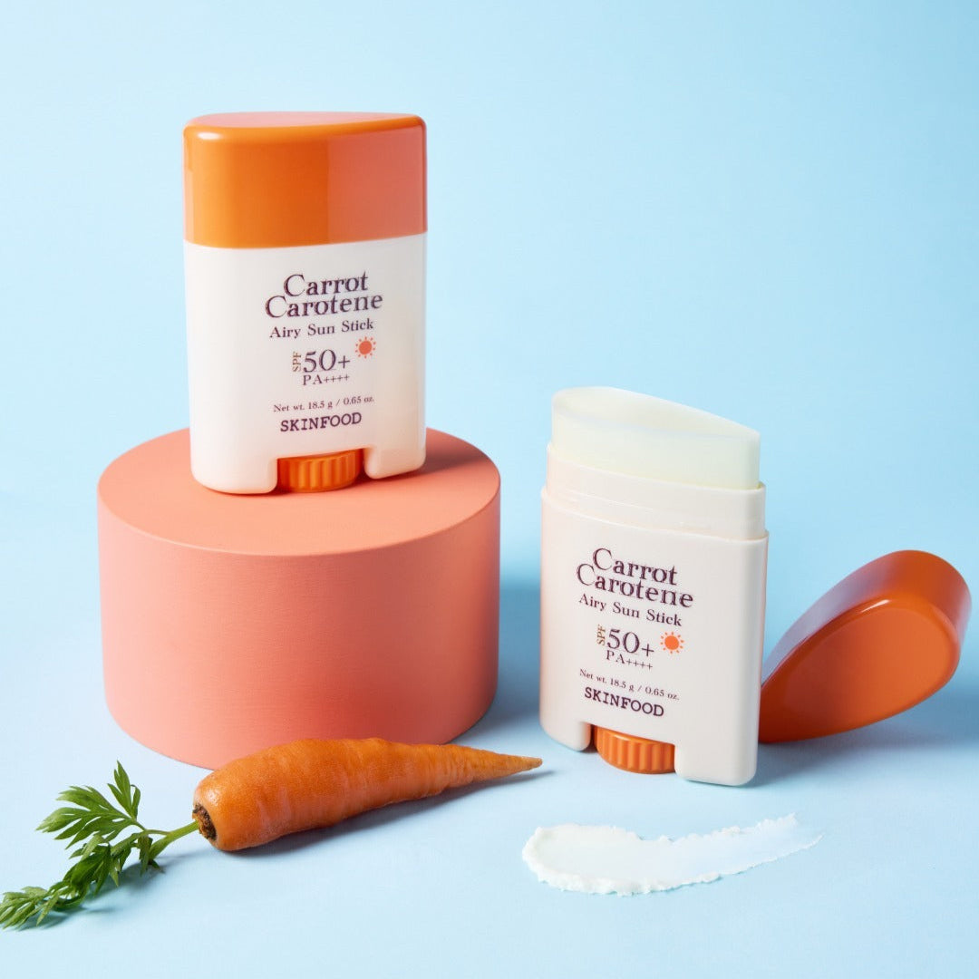 SKINFOOD Carrot Airy Soft Sun Stick 18.5g product display with carrot and cream