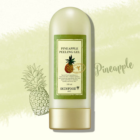 SKINFOOD Pineapple Peeling Gel 100ml product image with a pineapple design in the background.