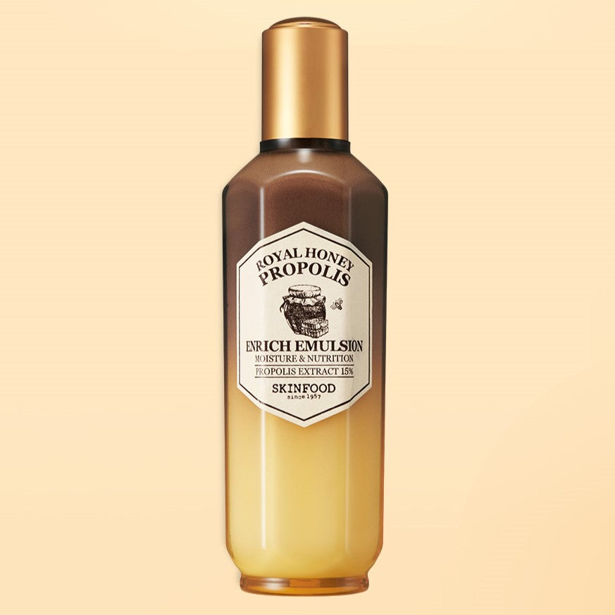 SKINFOOD Royal Honey Propolis Enrich Emulsion 160ml bottle on a neutral background