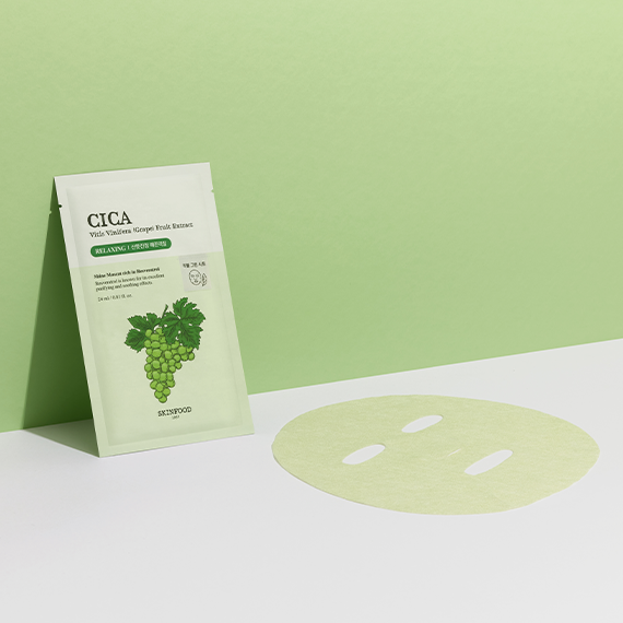SKINFOOD Shine Muscat Cica Mask on display against a light green background