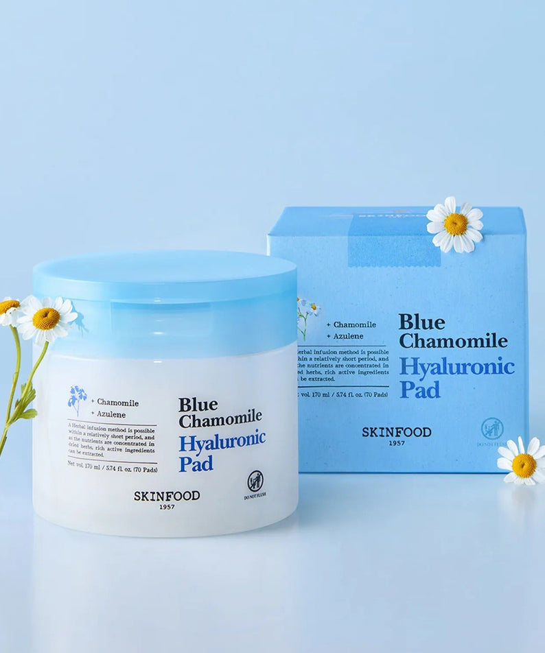 SKINFOOD Blue Chamomile Hyaluronic Gel Pads 70 Sheets with packaging