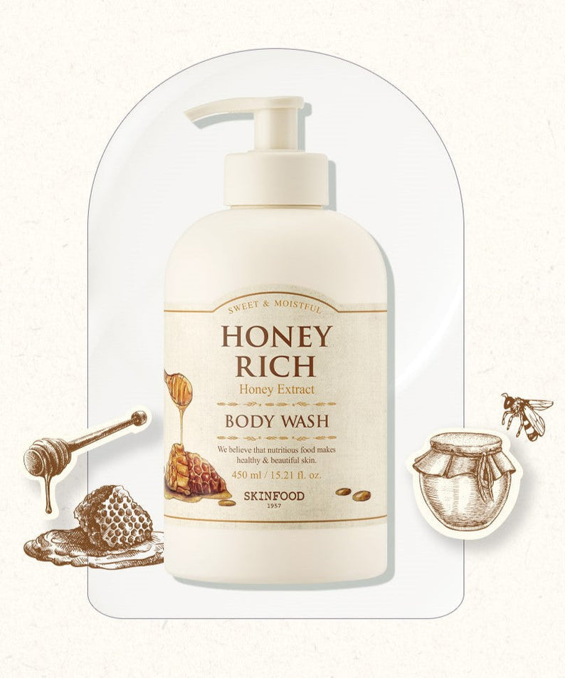 SKINFOOD Honey Rich Body Wash 450ml with honey extract illustrations