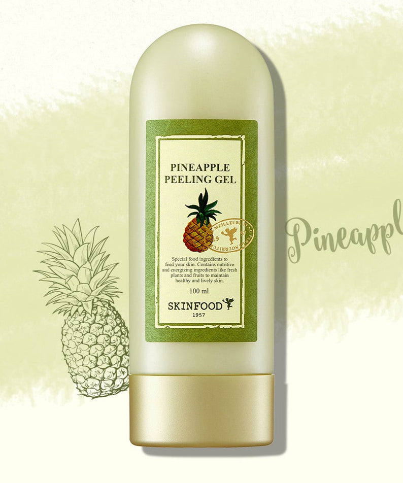 SKINFOOD Pineapple Peeling Gel 100ml product image with a pineapple design in the background.