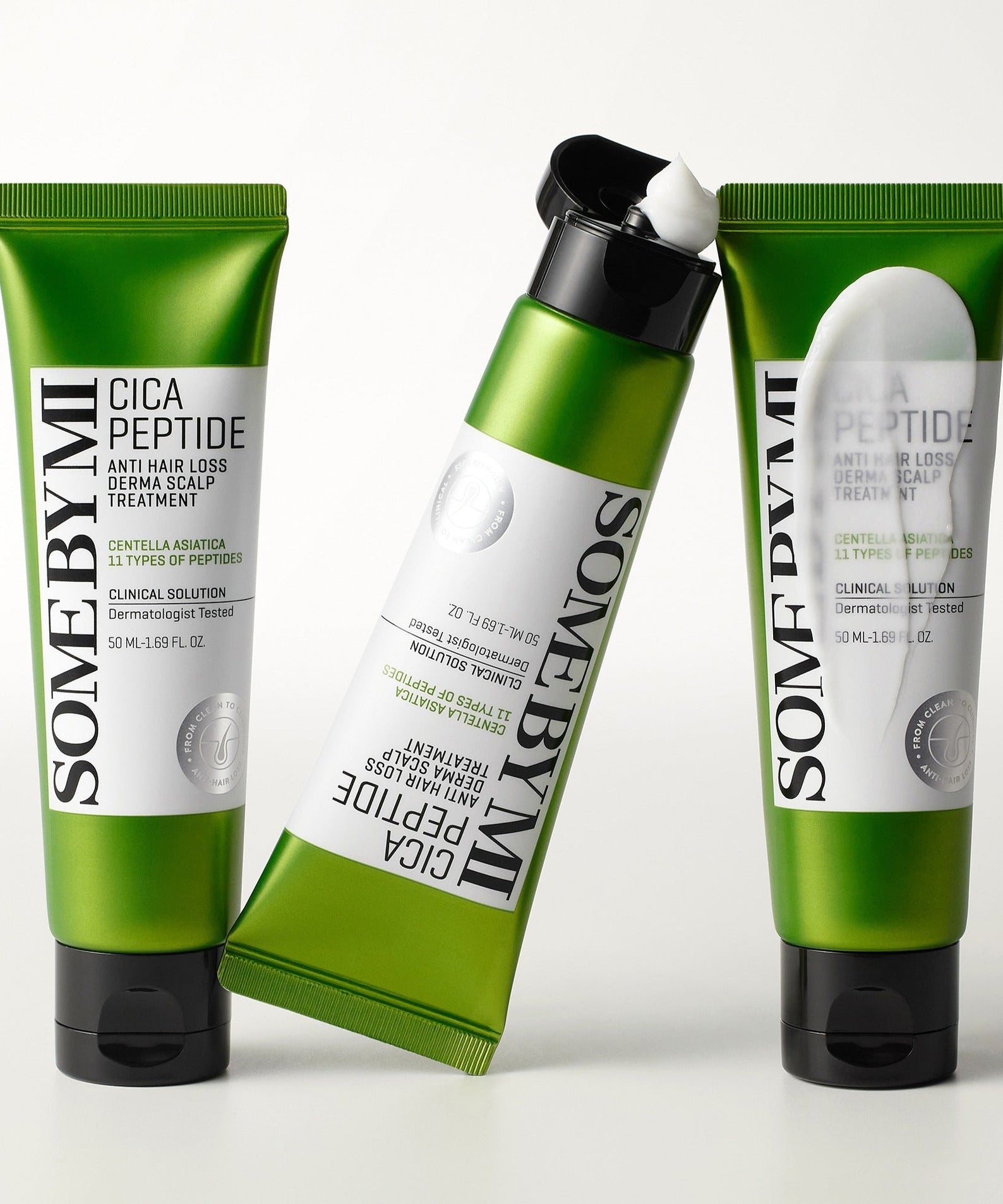 SOME BY MI Cica Peptide Anti Hair Loss Derma Scalp Treatment 50ml - three tubes displayed