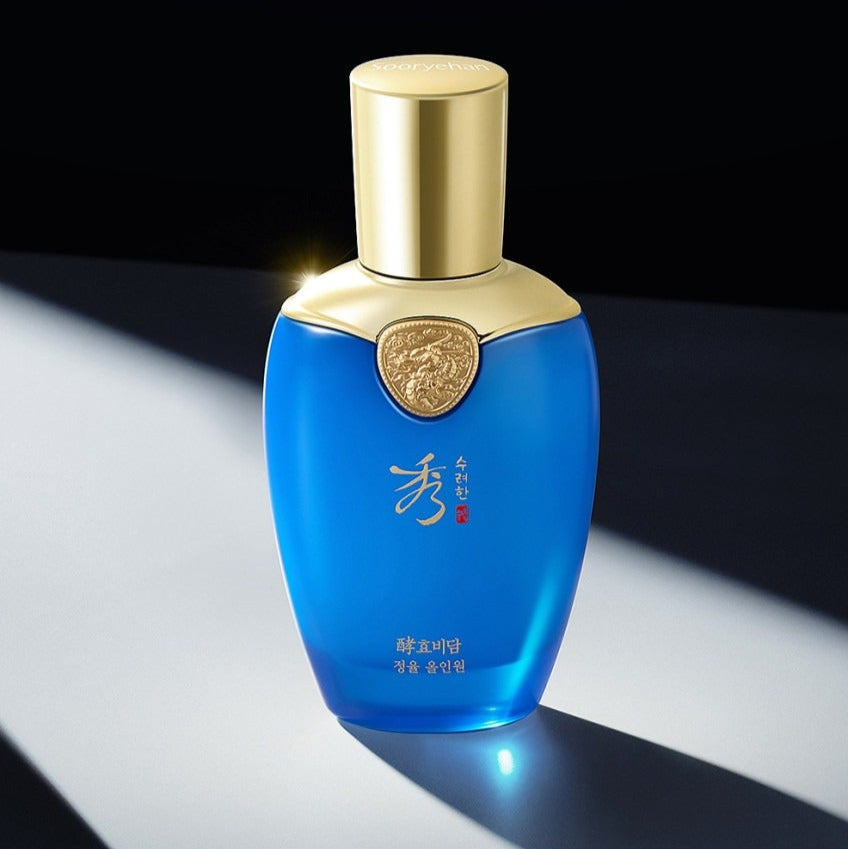 SOORYEHAN Hyobidam Jeongyul All-in-One 100ml luxury skincare bottle on a spotlighted surface.