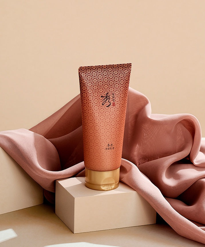 SOORYEHAN Bon Cleansing Foam 160ml with elegant packaging on a fabric background, enhancing skincare ritual