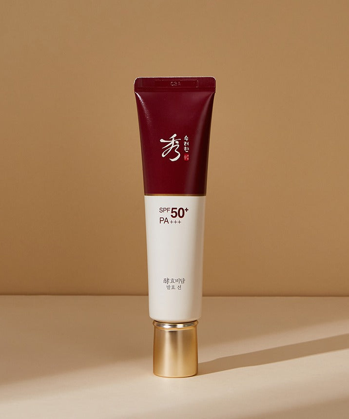 SOORYEHAN Hyobidam Fermented Sunscreen 60ml with SPF 50+ in elegant packaging.