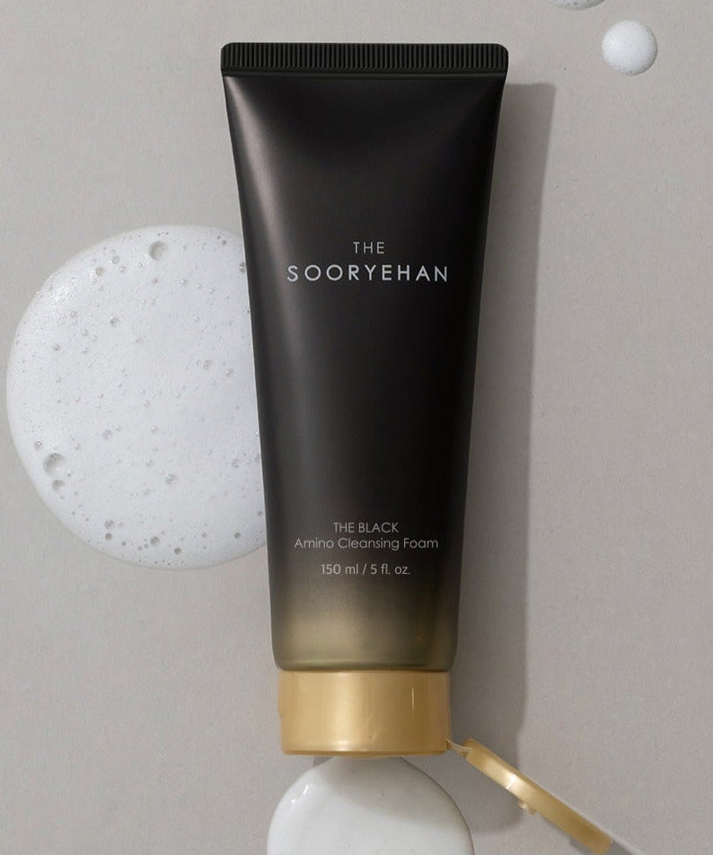 SOORYEHAN The Black Amino Cleansing Foam 150ml with foam texture.