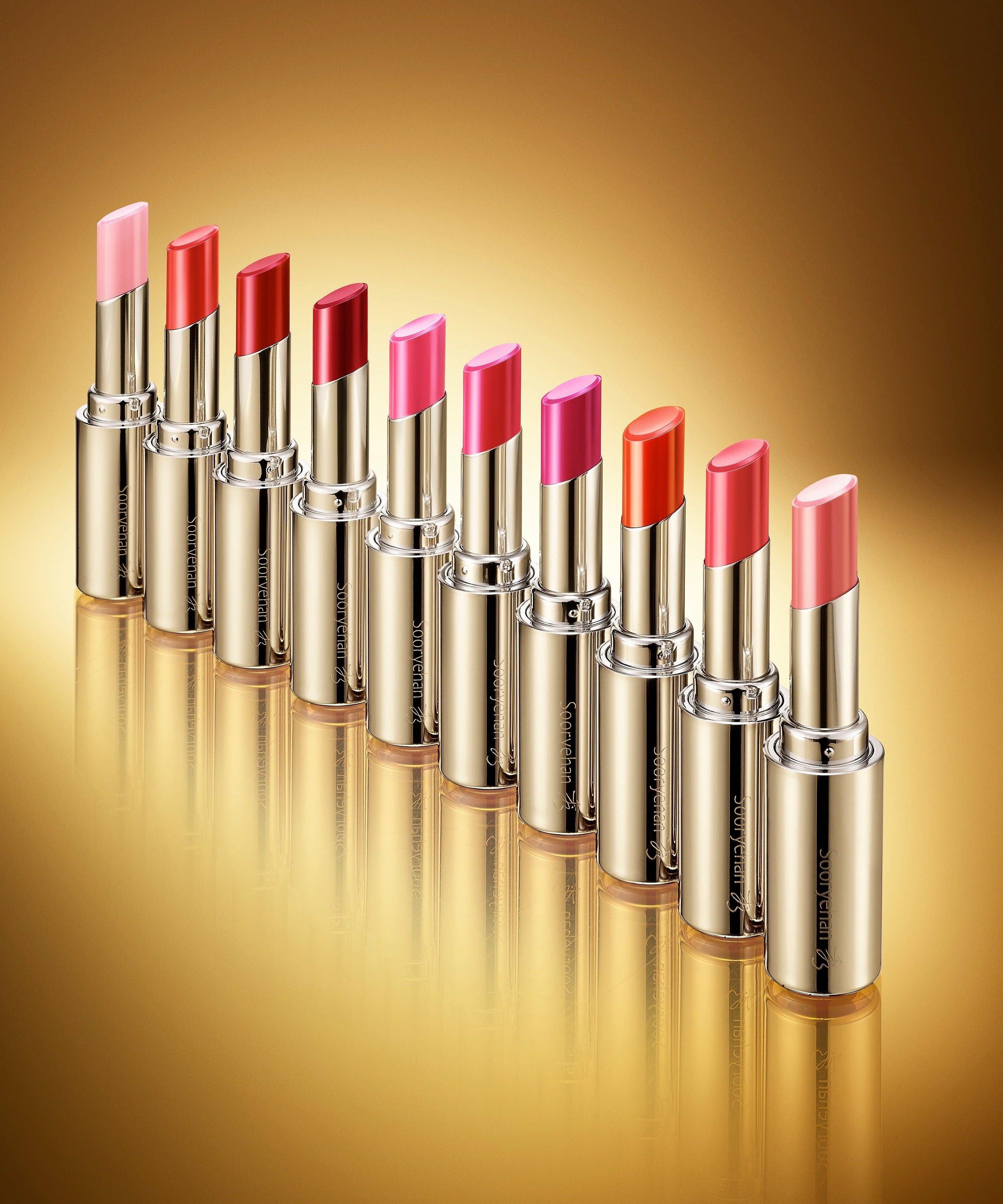 SOORYEHAN Yeon Silk Lip Rough 3.5g lipsticks in various shades on a gold background.