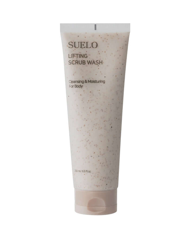 SUELO Lifting Body Scrub Wash in a 200ml tube, ideal for cleansing and moisturizing the skin, featuring gentle exfoliating particles.