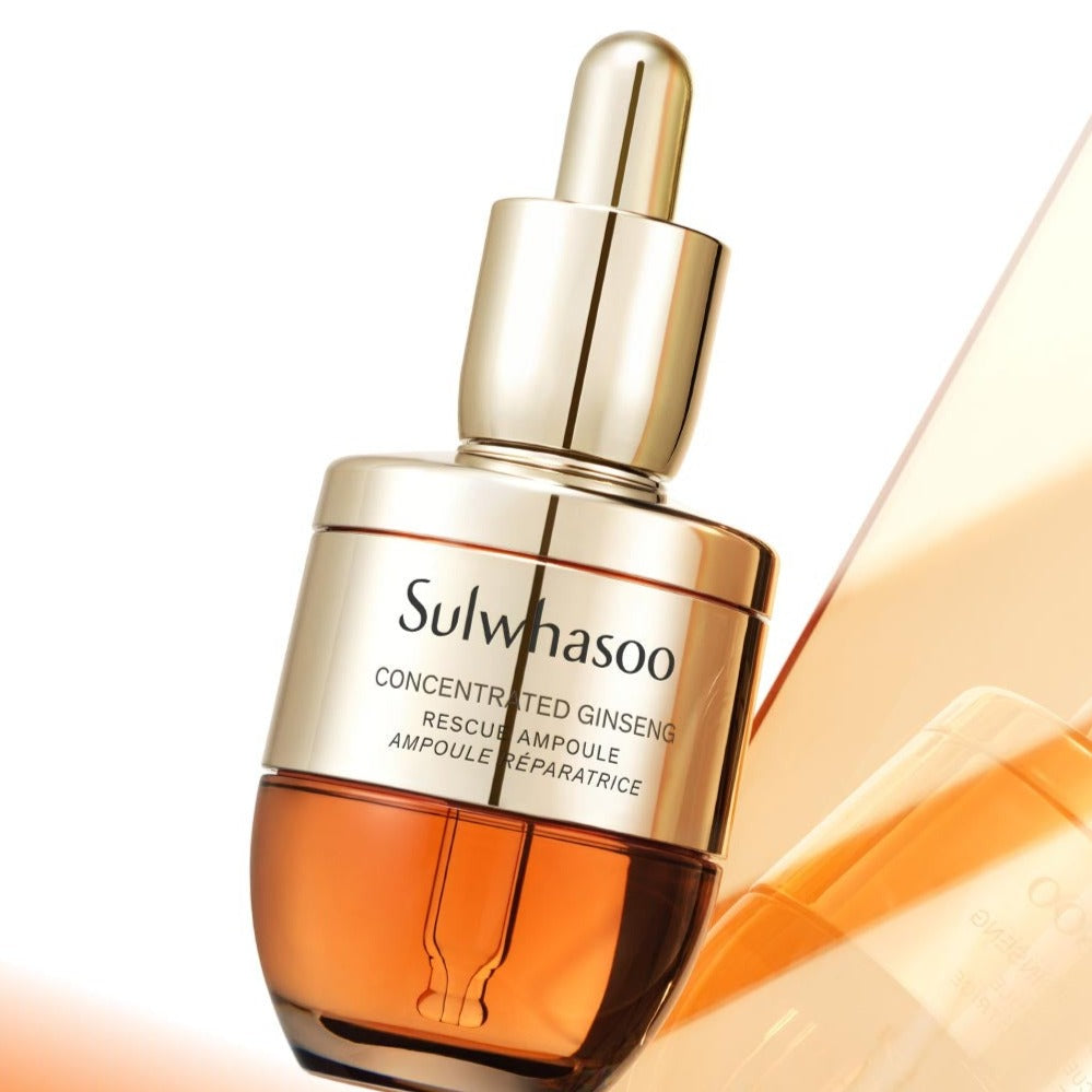 SULWHASOO Concentrated Ginseng Rescue Ampoule 20g in elegant bottle for skincare rejuvenation.