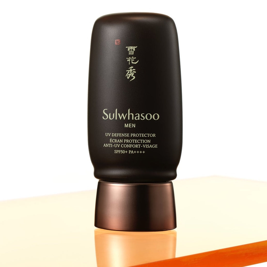 Gentleman Korea product photo: SULWHASOO UV Defense Protector for Men 50ml bottle on white background, SPF50+ PA++++