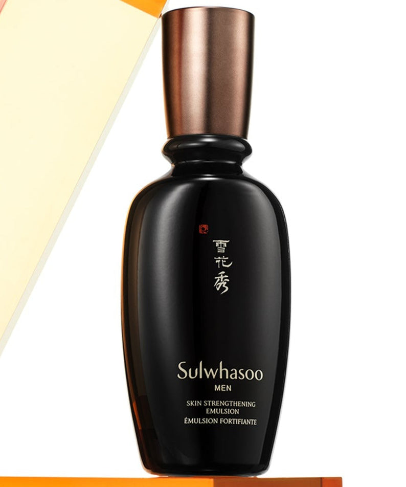 SULWHASOO Skin Strengthening Emulsion for Men 90ml black bottle product shot by Gentleman Korea for Korean men's skincare