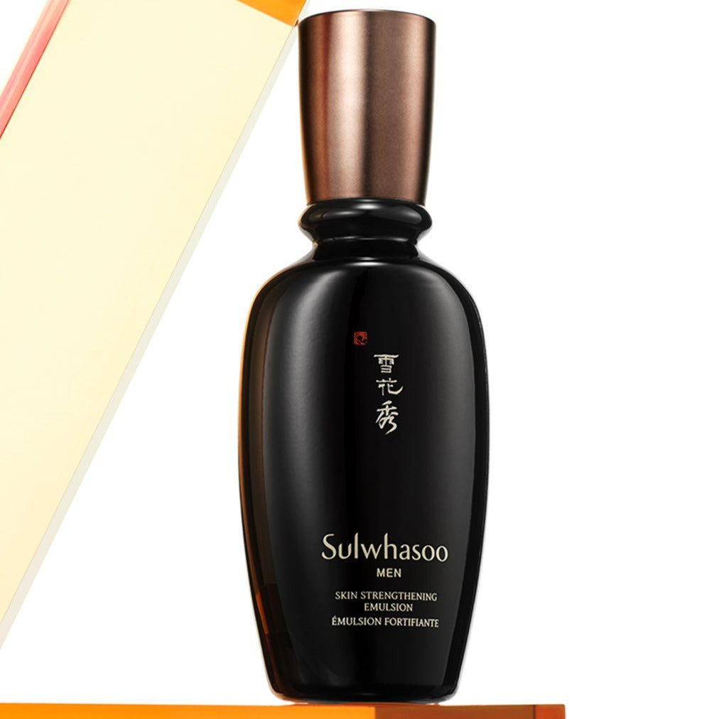 SULWHASOO Skin Strengthening Emulsion for Men 90ml black bottle product shot by Gentleman Korea for Korean men's skincare