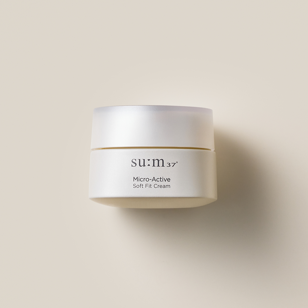 SU:M37 Microactive Soft Fit Cream 50ml in a sleek white container on a neutral background.