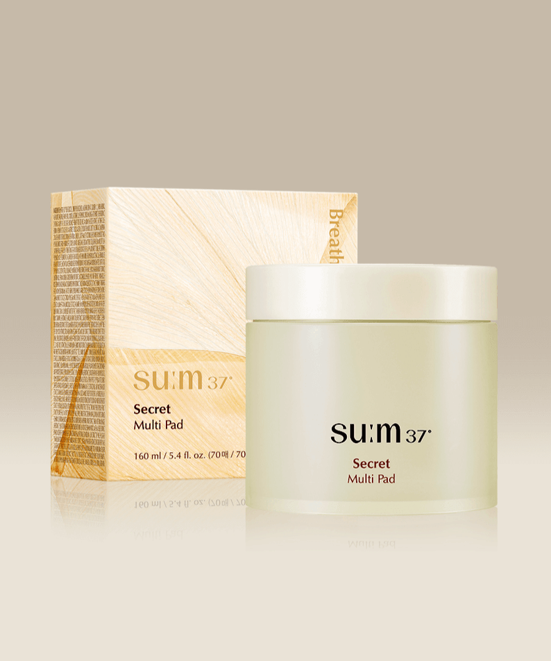 SU:M37 Secret Multi Pad 70 sheet packaging with jar and box. Skincare product.