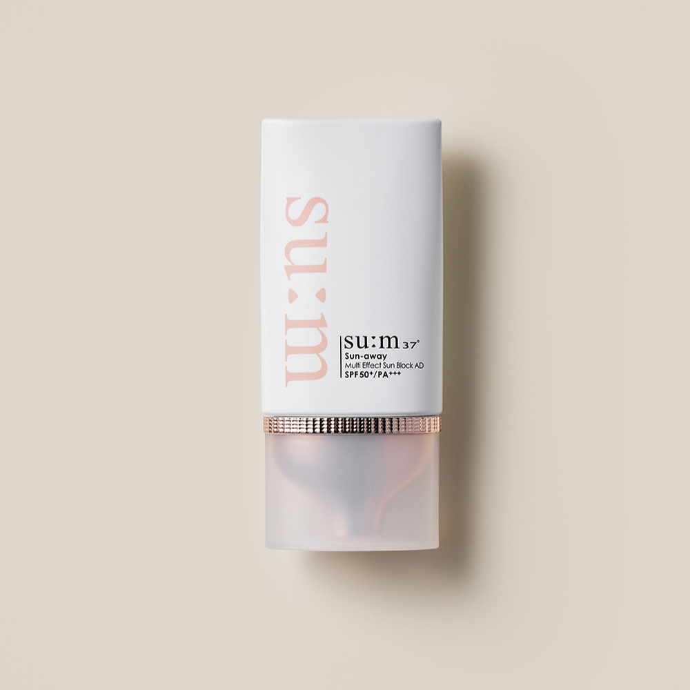 SU:M37 Sun-Away Multi-Effect Sunblock Aid in sleek white packaging