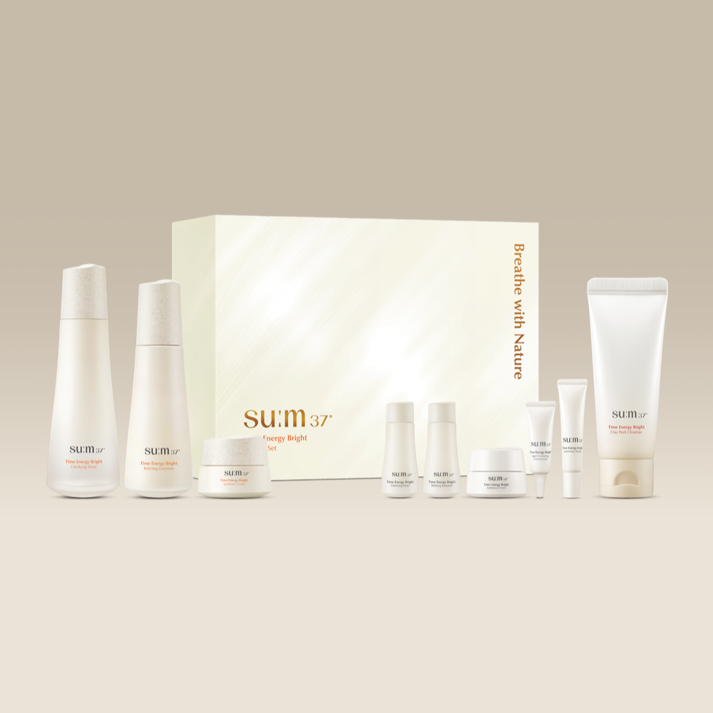 Image of SU:M37 Time Energy Bright 3-piece plan (Set) with skincare products and packaging