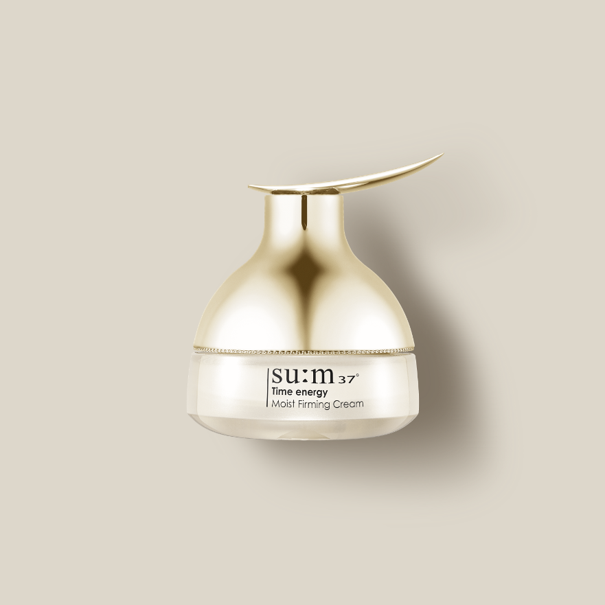 SU:M37 Time Energy Moist Firming Cream 80ml in elegant gold packaging on a neutral background.