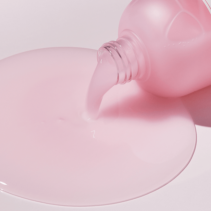 Pouring pink liquid of SUNGBOON EDITOR Apple Peel Glow Skin Soothing Toner 340ml