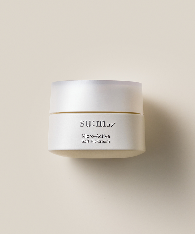 SU:M37 Microactive Soft Fit Cream 50ml in a sleek white container on a neutral background.