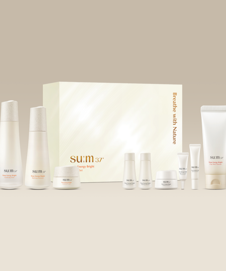 Image of SU:M37 Time Energy Bright 3-piece plan (Set) with skincare products and packaging