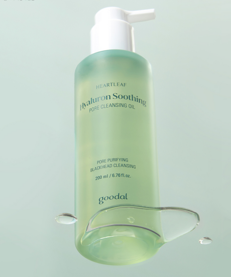 GOODAL Eoseongcho Hyaluronic Soothing Pore Cleansing Oil 200ml bottle with green packaging and white pump dispenser.