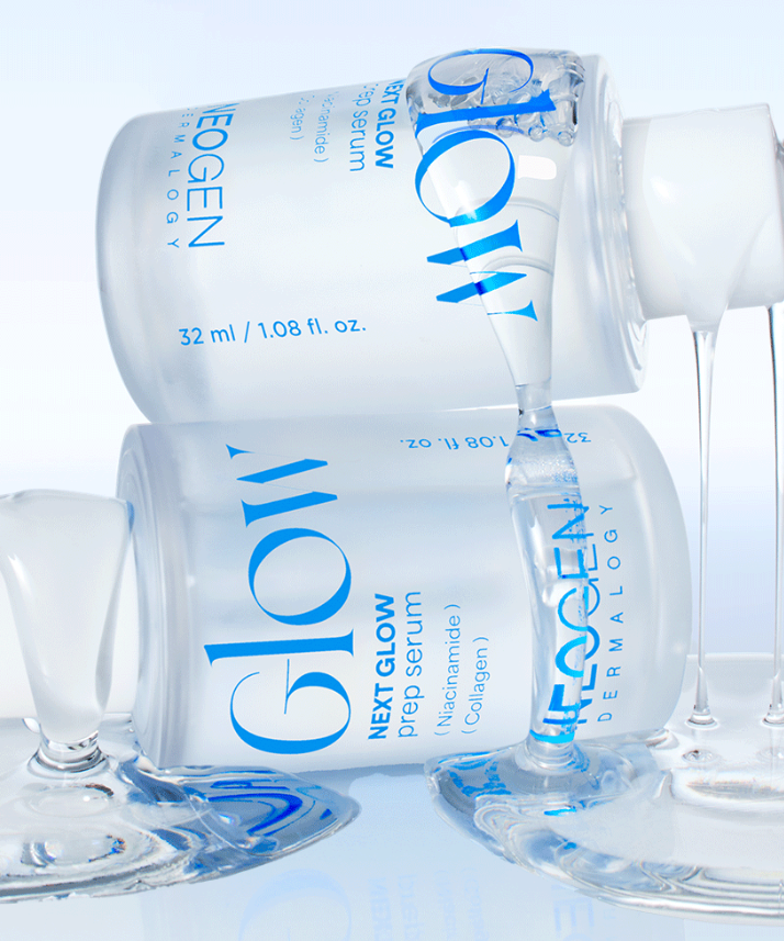 NEOGEN Next Glow Prep Serum 32ml bottle with serum texture, perfect for skincare routine.