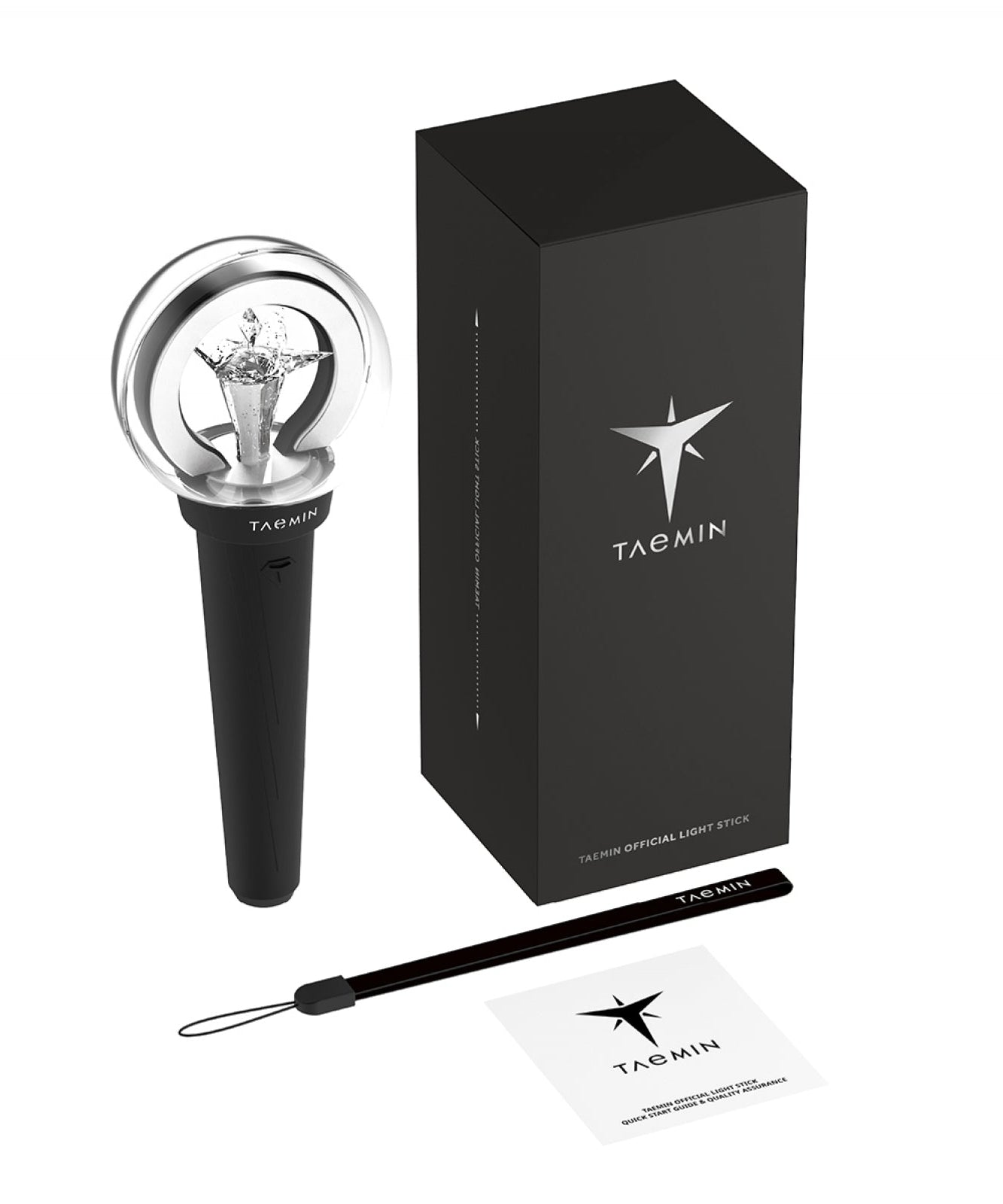 TAEMIN Official LIGHSTICK for 2024 TAEMIN WORLD TOUR Ephemeral Gaze, including packaging and accessories.