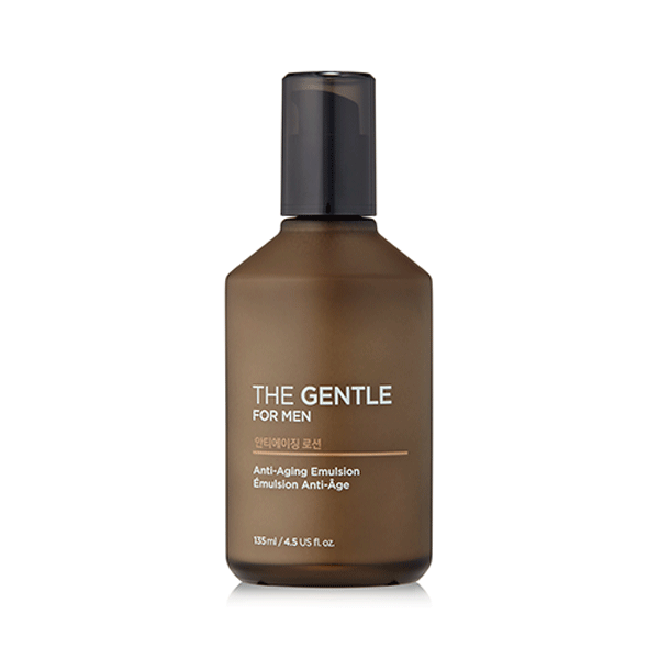 THE FACE SHOP The Gentle For Men Anti-Agiing Lotion 135ml - Gentleman Korea product shot, brown pump bottle for men’s anti-aging skincare