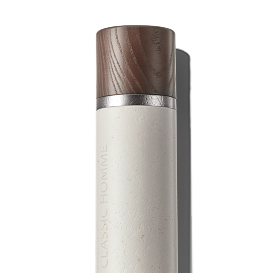 THE SAEM Classic Homme All In One Essence 100ml bottle for men skincare by Gentleman Korea, minimalist white bottle with wood-texture cap