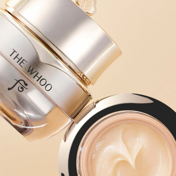 THE WHOO Cheongidan Hwahyun Radiance Eye Cream 20ml jar open showing cream texture