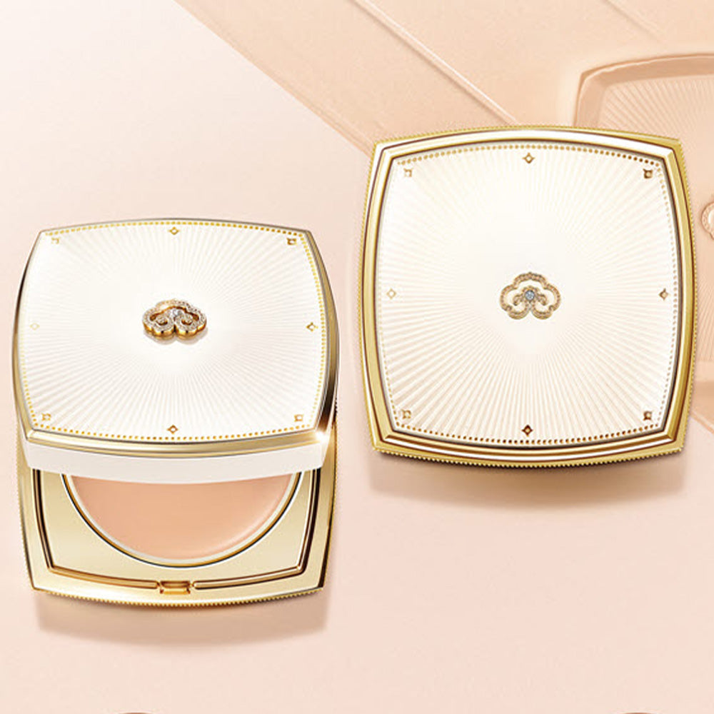 THE WHOO Gong Jin Hyang Mi Velvet Foundation Pact compact case with gold detailing on a beige background.