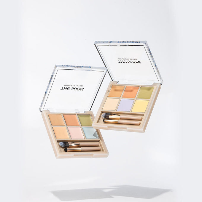 THE SAEM Cover Perfection Concealer Palette showcasing makeup shades and brushes