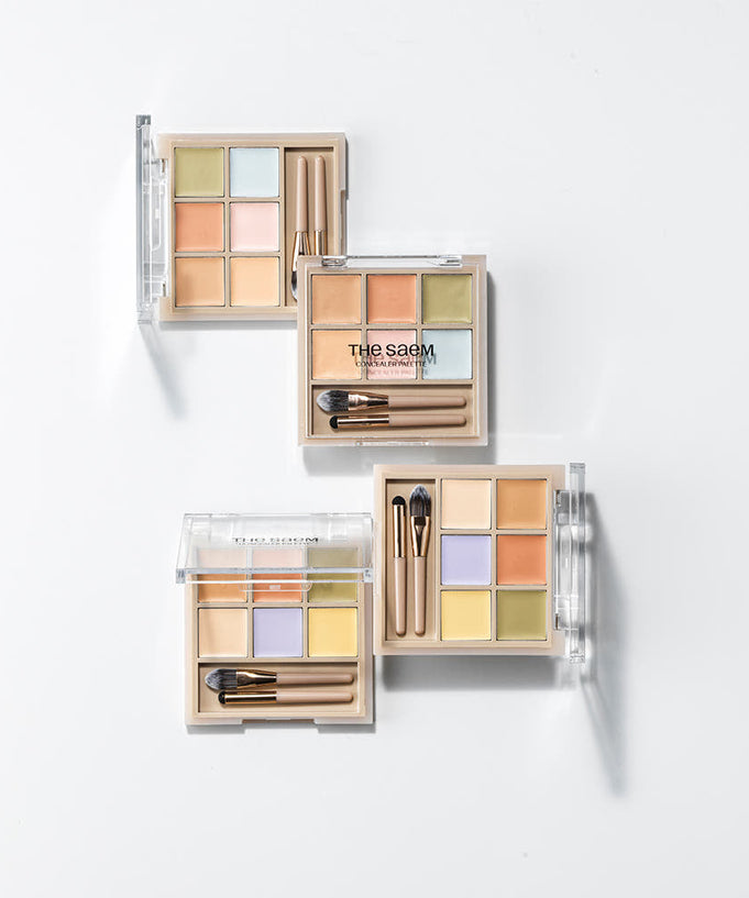 THE SAEM Cover Perfection Concealer Palette with multiple shades and brushes displayed
