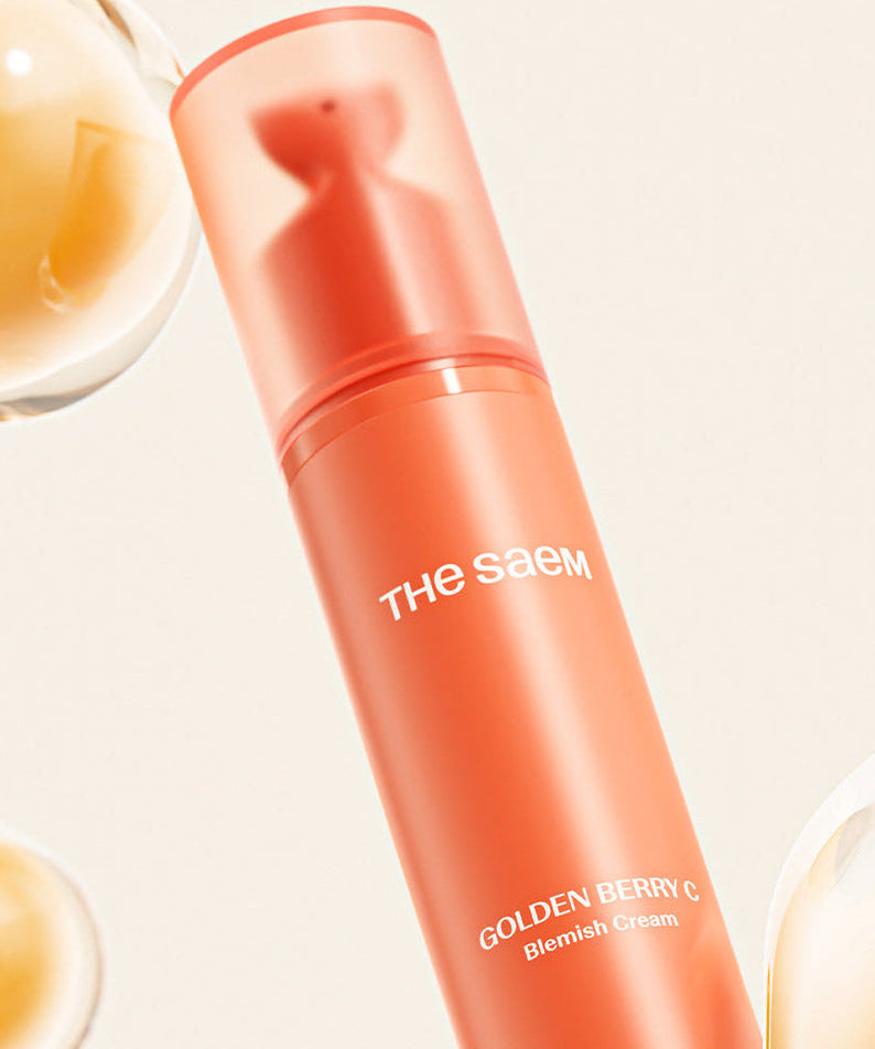 THE SAEM Golden Berry C Blemish Cream 30ml bottle with golden berry background