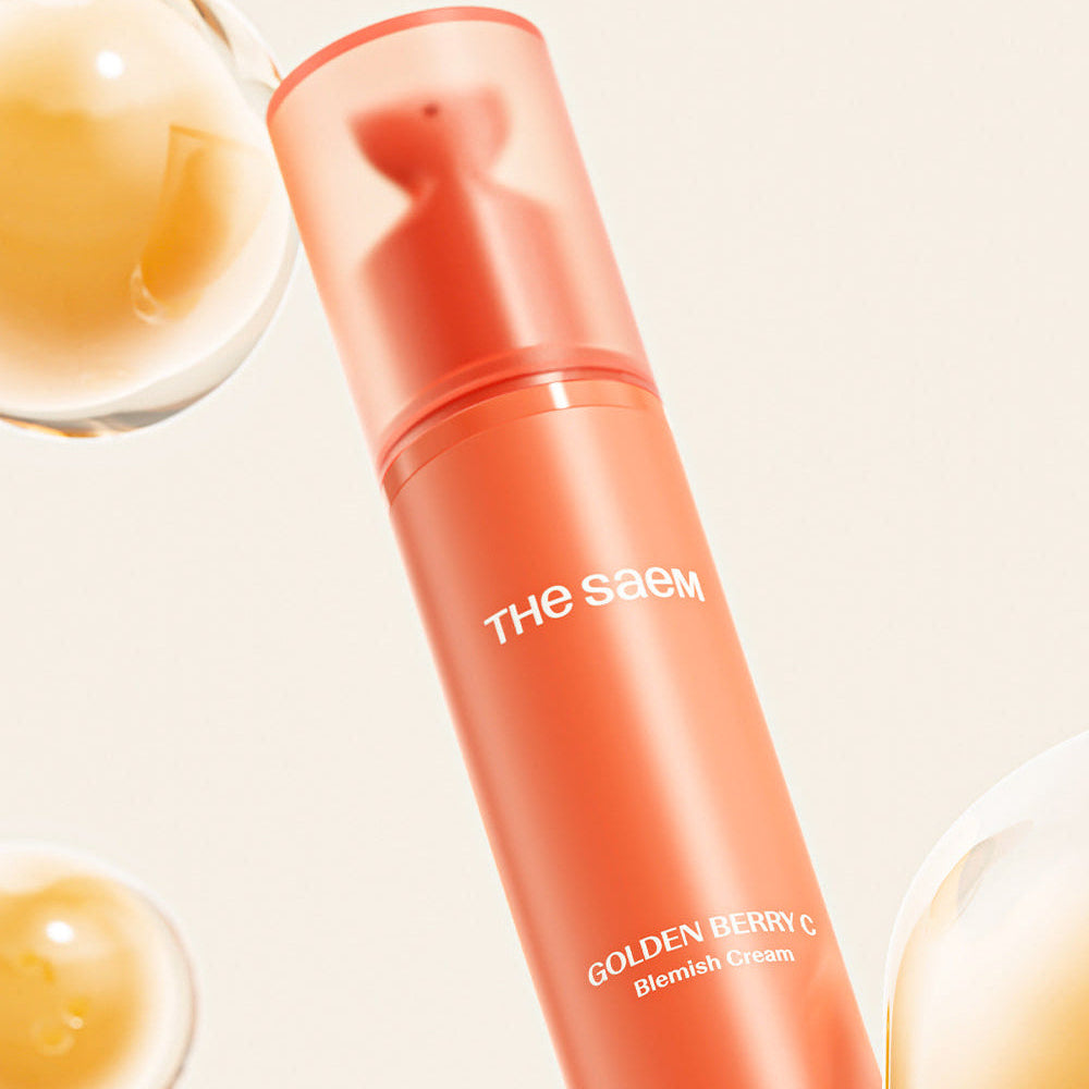 THE SAEM Golden Berry C Blemish Cream 30ml bottle with golden berry background