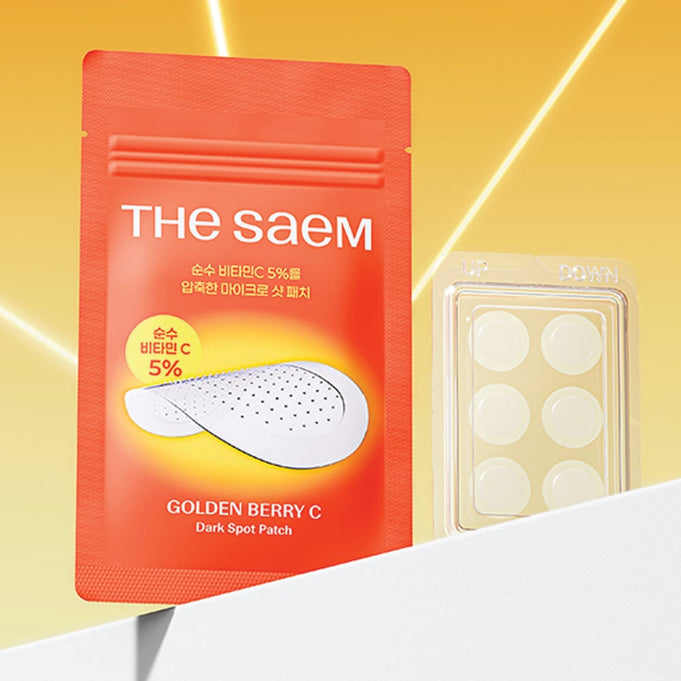 THE SAEM Golden Berry C Dark Spot Patch packaging with patches displayed.