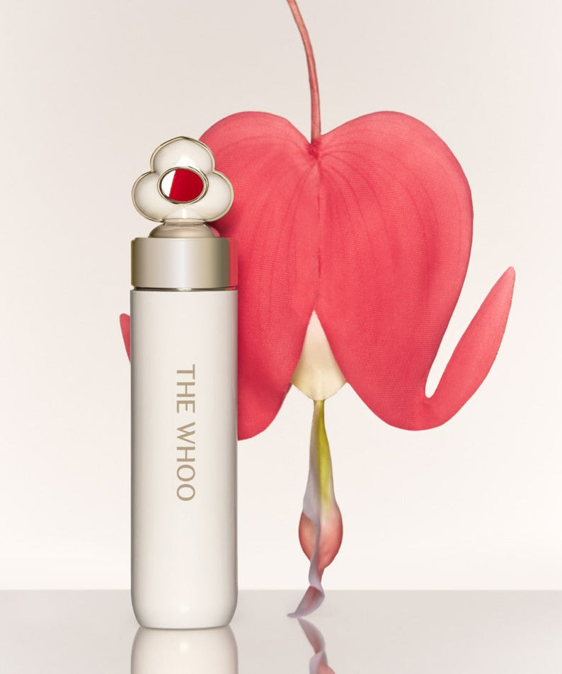 THE WHOO Essentail Lip Glow Balm with elegant floral backdrop