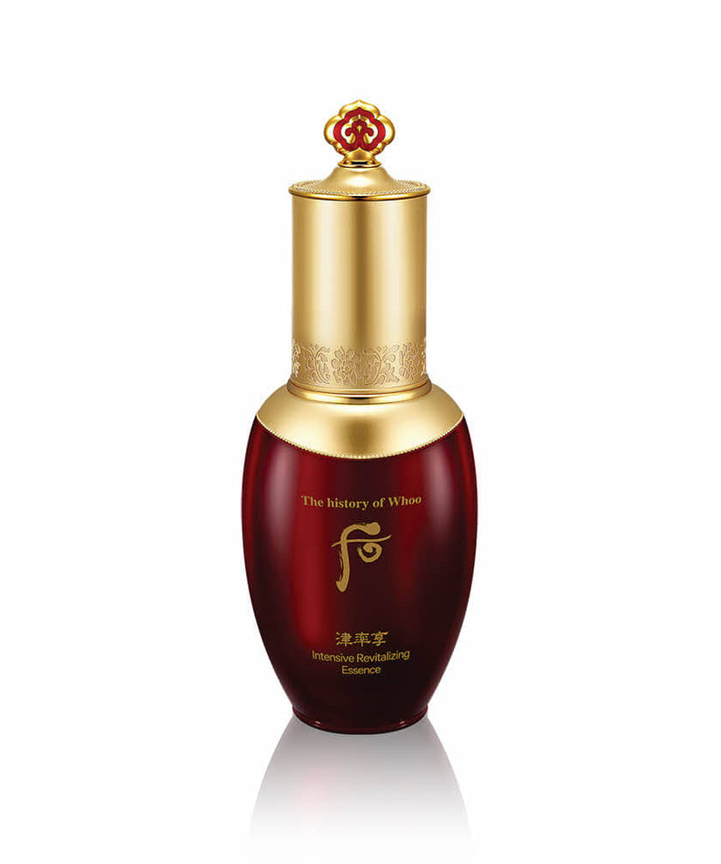 THE WHOO Jinyulhyang Jinyul Jinyeok Essence 45ml bottle with gold cap and red bottle design.