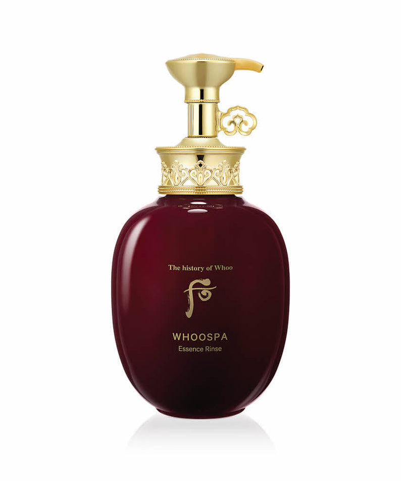 THE WHOO Whoo Spa Essence Rinse 350ml bottle with gold pump on white background